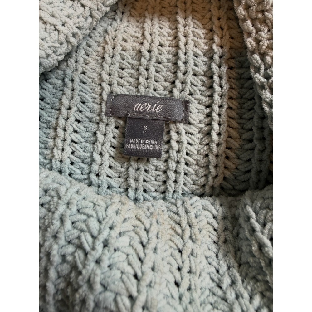 Aerie Women Ice Blue Chenille Mock Neck Ribbed Oversized Knit Sweater Small - Picture 2 of 2